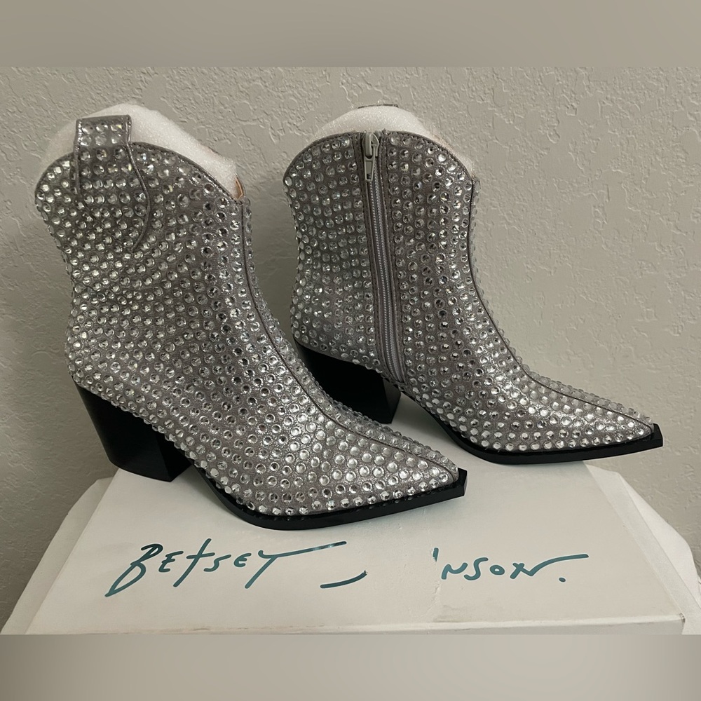 Betsey Johnson Neil Jewel Studded Boot in Silver - Womens Size 6.5